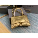 Balenciaga HOURGLASS SMALL TOP HANDLE BAG crocodile embossed calfskin B108895E gold JH09392YK70