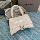 Balenciaga HOURGLASS SMALL TOP HANDLE BAG crocodile embossed calfskin B108895E white JH09410Hu22