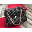 Copy High Quality VALENTINO Spike quilted leather large shoulder bag 0027 black JH09861xG96