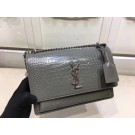 Copy SAINT LAURENT Monogram Sunset medium crocodile-embossed leather cross-body bag 00931 Grey JH08325rY88