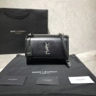 Copy Yves Saint Laurent Calfskin Leather Shoulder Bag Y542206B black&silver-Tone Metal JH07759Ds70