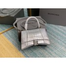 Fake Balenciaga HOURGLASS SMALL TOP HANDLE BAG crocodile embossed calfskin B108895E silver JH09387Qo74