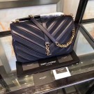 Fake YSL Classic Calfskin Leather Flap Bag 2801 dark blue JH08259ET36