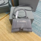 Imitation Balenciaga HOURGLASS SMALL TOP HANDLE BAG crocodile embossed calfskin B108895E grey JH09408mv84