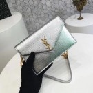 Imitation Top ysl small kate satchel original Calf leather 2822 silver Gold chain JH08192eZ32