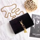 Knockoff SAINT LAURENT Kate crystal monogram velvet wallet-on-chain 265820 black JH08056np74