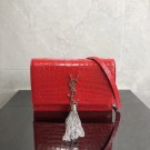 Replica SAINT LAURENT Kate crocodile-embossed leather cross-body bag 452159 red JH07973oV69