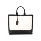 Yves Saint Laurent SHOPPING TAG IN CANVAS AND LEATHER Y615719 black&white JH07751aT18