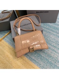 Balenciaga HOURGLASS SMALL TOP HANDLE BAG crocodile embossed calfskin B108895E apricot JH09388Vj56