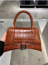 Balenciaga HOURGLASS SMALL TOP HANDLE BAG crocodile embossed calfskin B108895E brown JH09395Jy64