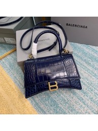 Balenciaga HOURGLASS SMALL TOP HANDLE BAG crocodile embossed calfskin B108895E dark blue JH09397Qt35