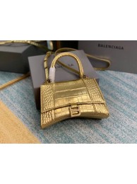 Balenciaga HOURGLASS SMALL TOP HANDLE BAG crocodile embossed calfskin B108895E gold JH09392YK70