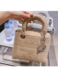 Copy High Quality MEDIUM LADY D-LITE BAG Cannage Embroidery M0565OREY Beige JH06911xG96