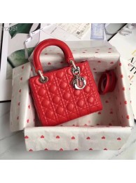 Copy LADY DIOR LAMBSKIN BAG CAL44550 red&silver-tone metal JH07210nS53