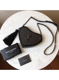 Copy SAINT LAURENT Heart-shaped leather cross-body bag 99969 black JH07926Of26