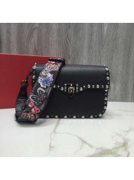 Copy VALENTINO Rockstud grained leather messenger 0936B black JH09722lZ95