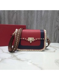 Copy VALENTINO Rockstud grained leather messenger 0937B Black&red&white JH09716NX87