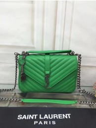 Copy YSL Flap Bag Calfskin Leather 2508 green silver buckle JH08317nY30