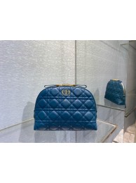 DIOR CARO BEAUTY POUCH Cannage Lambskin S5047 Blue JH06751Au34