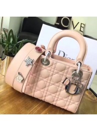 Dior lucky badges Original sheepskin Tote Bag 88034 pink JH07618Vj56