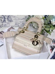 DIOR MEDIUM LADY D-LITE BAG D-Stripes Embroidery M0565 Beige JH06762lu18