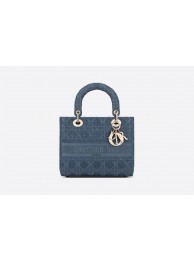 DIOR MEDIUM LADY D-LITE BAG Dark Denim Blue Cannage Embroidery M0565OREY JH06931mT16