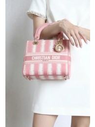 DIOR MEDIUM LADY D-LITE BAG Pink D-Stripes Embroidery M0565 JH06781qT25