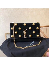 Fake Best SAINT LAURENT Kate crystal monogram velvet wallet-on-chain 364051 black JH08002zZ68