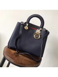 Fake Copy Dior Diorissimo Bag in Original Grainy Leather CD0678 navy blue & Gold-Tone Metal JH07485UW33