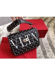 Fake VALENTINO Rockstud spike medium shoulder bag 2601 black JH09841Ty15