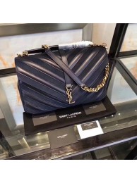 Fake YSL Classic Calfskin Leather Flap Bag 2801 dark blue JH08259ET36