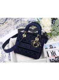 Fashion DIOR MEDIUM LADY D-LITE BAG Blue Cannage Embroidered Velvet M0565 JH06910Rn14