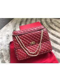 Fashion VALENTINO Spike quilted leather large shoulder bag 0027 red JH09860Rn14