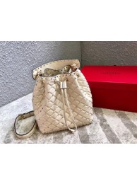 First-class Quality VALENTINO Rockstud leather bucket bag 0059L off-white JH09833Vu63