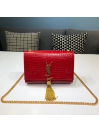 High Imitation SAINT LAURENT Kate croc-embossed leather shoulder bag 474366 red JH07915mt35