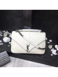 High Imitation YSL Flap Bag Calfskin Leather 392738 white silver buckle JH08301vF44