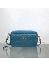 High Quality DIOR CARO DOUBLE POUCH Supple Cannage Calfskin S5037U blue JH06775My83