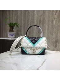 High Quality VALENTINO Candy Rockstud quilted leather shoulder bag 6019 black&white&blue JH09794bo33