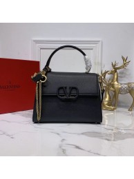 High Quality VALENTINO Origianl leather Tote Bag V0025 black JH09650GY92