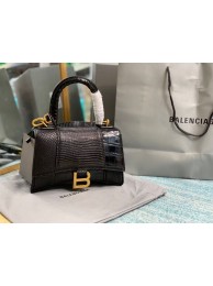 Imitation 1:1 Balenciaga Hourglass XS Top Handle Bag shiny crocodile embossed calfskin B108892E black JH09391qd57