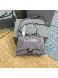 Imitation Balenciaga HOURGLASS SMALL TOP HANDLE BAG crocodile embossed calfskin B108895E grey JH09408mv84