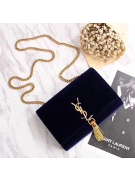 Imitation SAINT LAURENT Kate crystal monogram velvet wallet-on-chain 265820 dark blue JH08054cI42