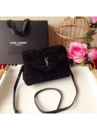 Imitation SAINT LAURENT Lambswool leather quilted shoulder bag Y538025 black JH07963Rj35