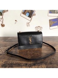 Imitation SAINT LAURENT Sunset croc-embossed leather cross-body bag 6781 black JH07985vK93