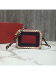 Imitation VALENTINO Rockstud leather camera cross-body bag 2856 Black&red&white JH09718HE81