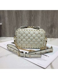 Imitation VALENTINO Rockstud leather camera cross-body bag 57367 creamy-white JH09755vK93