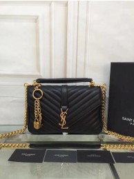 Imitation YSL Flap Bag Calfskin Leather 2508 Black Gold buckle JH08323Sn26