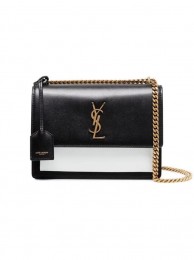 Knockoff 1:1 Yves Saint Laurent Calfskin Leather Shoulder Bag Y542206B black&white JH07761Wj74