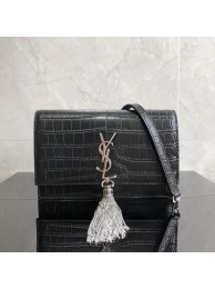 Knockoff SAINT LAURENT Kate crocodile-embossed leather cross-body bag 452159 black JH07974dO66