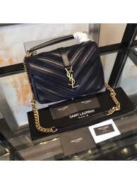 Knockoff YSL Classic Calfskin Leather Flap Bag 2802 dark blue JH08252Nf40